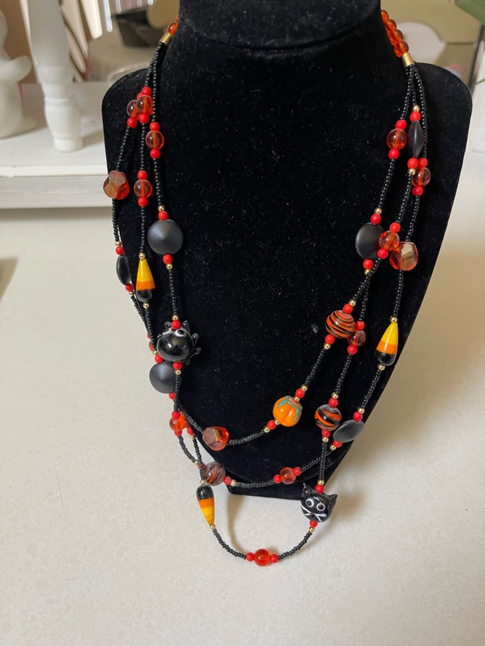 Handcrafted Red and Black Beaded Multi-Strand Necklace - Women Jewelry - Picture 2 of 7